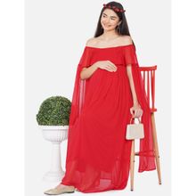 Mine4Nine Womens Maternity Solid Red Color Maxi Baby Shower Dress
