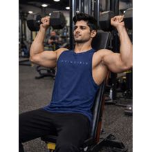 INVINCIBLE Men Navy Blue Cotton Solid Tank Top