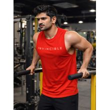 INVINCIBLE Men Red Cotton Solid Tank Top