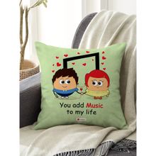 Indigifts Micro Satin, Fibre Love Quote Cushion Cover With Filler (Green, White)