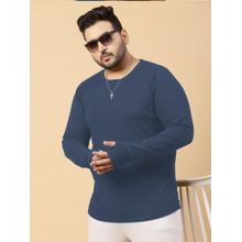 RIGO Men Navy Blue Jersey Solid Regular Fit T-Shirt