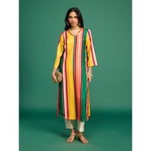 Gajra Gang Casa Mexicana Yellow Crepe Stripe Long Kurta