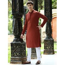 Sanwara Mens Rust Coloured Sequins with Embroidered Work Wedding Collection Kurta