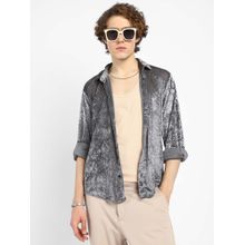 Campus Sutra Mens Moon Grey Solid Velvet Shirt