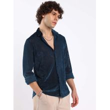 Campus Sutra Mens Midnight Teal Textured Velvet Shirt