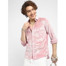 Campus Sutra Mens Blush Pink Solid Velvet Shirt