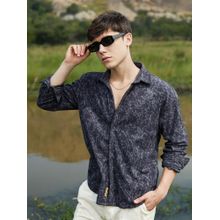 Campus Sutra Mens Prussian Blue Faded Corduroy Regular Shirt