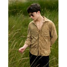 Campus Sutra Mens Olive Faded Corduroy Regular Shirt