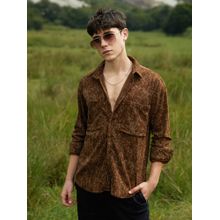 Campus Sutra Mens Chocolate Rust Faded Corduroy Regular Shirt