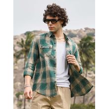 Campus Sutra Mens Emerald Green Buffalo Check Utility Shirt
