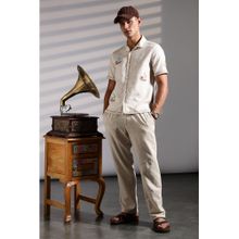 Eszett Textured Boat Printed Cuban Off White Shirt