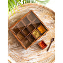 ExclusiveLane Medley of Masalas Handcrafted Spice Box with Spoon in Sheesham Wood