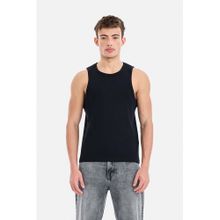 Snitch Black Ribbed Sleeveless Slim T-Shirt for Men