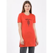 Jockey Ul48 Women's Super Combed Cotton Long Length Printed T-shirt Orange