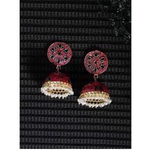 ZeroKaata Pink and Black Lotus Meenakari Jhumki Earrings