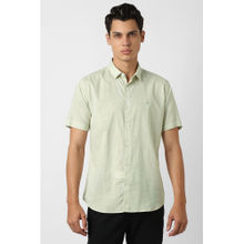 Van Heusen Men Green Textured Half Sleeves Party Casual Shirt