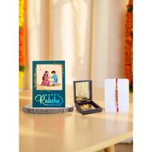 Golden Peacock Rakhi Gift Set (Ganesh Idol, Rakhi, Card)