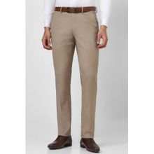 Van Heusen Men Brown Solid Slim Fit Trousers