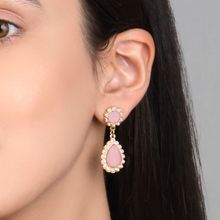 Toniq Stylish Gold Plated Teardrop Pearl And Pink Beads Drop Earring for Women