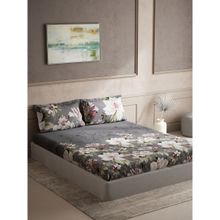 Ddecor Live Beautiful Cotton Floral King 140 TC Bedsheet with 2 Pillow Covers - Grey