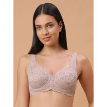SOIE Women Lacy Non Padded Full-Coverage Bra with Flexi Underwire-Brown
