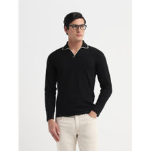 SELECTED HOMME Black Adley Waffle Slim Fit Polo T-Shirt