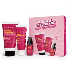 Arata No Damage Super Box with Shampoo, Conditioner & Serum For Damage Repair, Shine & Frizz