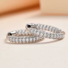 Ornate Jewels 925 Sterling White American Diamond Trendy Hoop Earring for Women