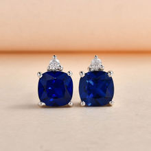 Ornate Jewels 925 Sterling Silver Blue Sapphire and American Diamond Stud Earring for Women