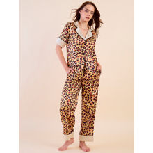 The Kaftan Company Beige Premium Leopard Satin Shirt & Pyjama (Set of 2)