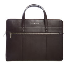 Tommy Hilfiger Ronin Leather Laptop Sleeve Business Case - Dark Brown (M)