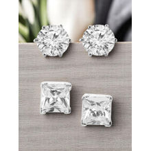 OOMPH Combo Of 2 Silver Tone Small Round And Square Cubic Zirconia Stud Earrings