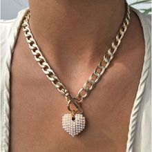 Joker & Witch Heart Pearl Charm Gold Chain Link Necklace For Women