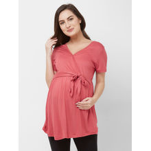 Mystere Paris Maternity Solid Maternity Top - Red