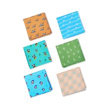 hexafun 100 Perc Organic Cotton Mens Hankies, Pack of 6, Animal and Rewind Theme