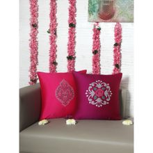 Zeba World Cushion Cover Euroshams for Sofa Bed Cotton Blend - Self Textured - Multicolor (Pack of 2) (16x16 inches)