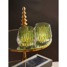 Pure Home + Living Green Glass Ribbed Tealight Holders (Set Of 2)