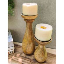 Akira Furnishings Brown Mango Wood Candle Stand (Set Of 2)