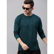 Urbano Fashion Men Dark Green Printed Full Sleeve Slim Fit T-Shirt