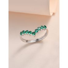 925 Silver Green Emerald Adjustable Chevron Ring for Women and Girls (Adjustable)