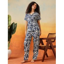 Clovia Women Navy Blue Printed Shirt and Pyjama