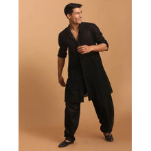 Vastramay Mens Black Georgette Kurta and Patiala (Set of 2)
