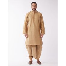 Vastramay Mens Rose Gold Silk Blend Kurta and Dhoti (Set of 2)
