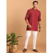 Vastramay Mens Red with White Cotton Short Kurta and Pyjama (Set of 2)