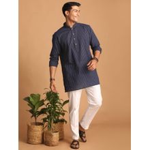 Vastramay Mens Navy Blue with White Cotton Short Kurta and Pyjama (Set of 2)