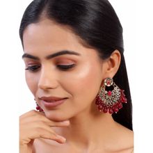 Accessher Gold Finish Handcut Mirror Studded Chandbali Earrings with Maroon Beads