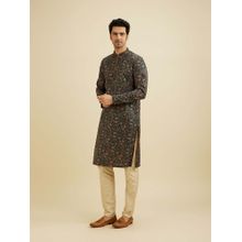 Manyavar Green Viscose Blend Printed Kurta with Pyjama (Set of 2)