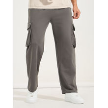 Styli Men Charcoal Oversized Fit Solid Track Pant with Cargo Pocket