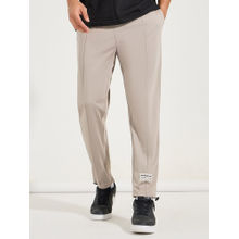 Styli Men Beige Straight Fit Solid Track Pant with Slant Pocket