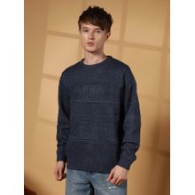 Campus Sutra Men's Prussian Navy Blue Textured-Knit Pullover Sweater